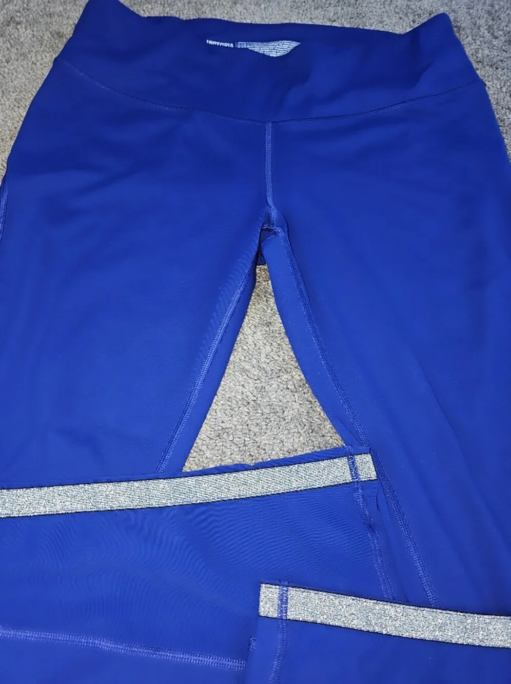 Victoria Secret Sport Knockout Leggings Blue w/ Silver Sparkle Up The Legs Sz XL